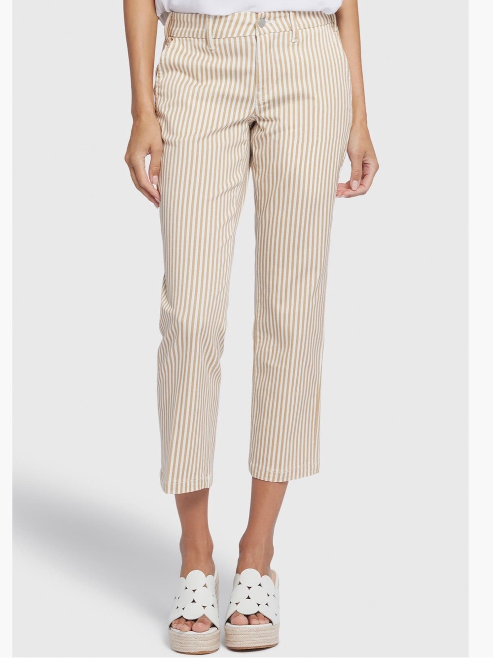 NYDJ Striped Straight-Leg Ankle Pants in Beige